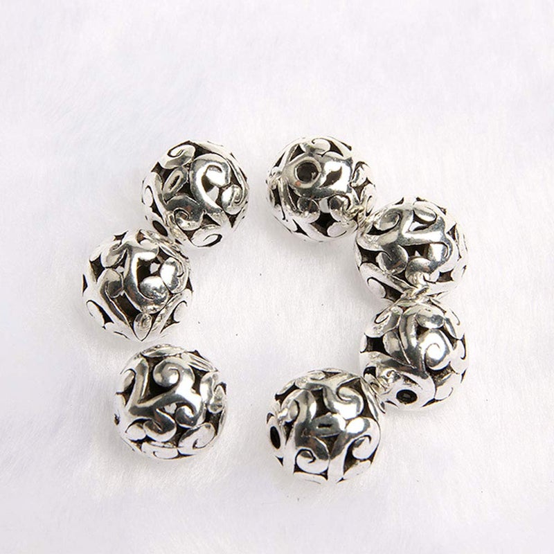 Wixine 20Pcs 12mm Tibetan Silver Carved Patterned Hollow Connector Round Spacer Charm Beads - Image 4